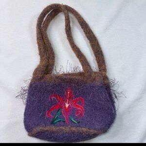 Purple Felted Handbag with Floral Design